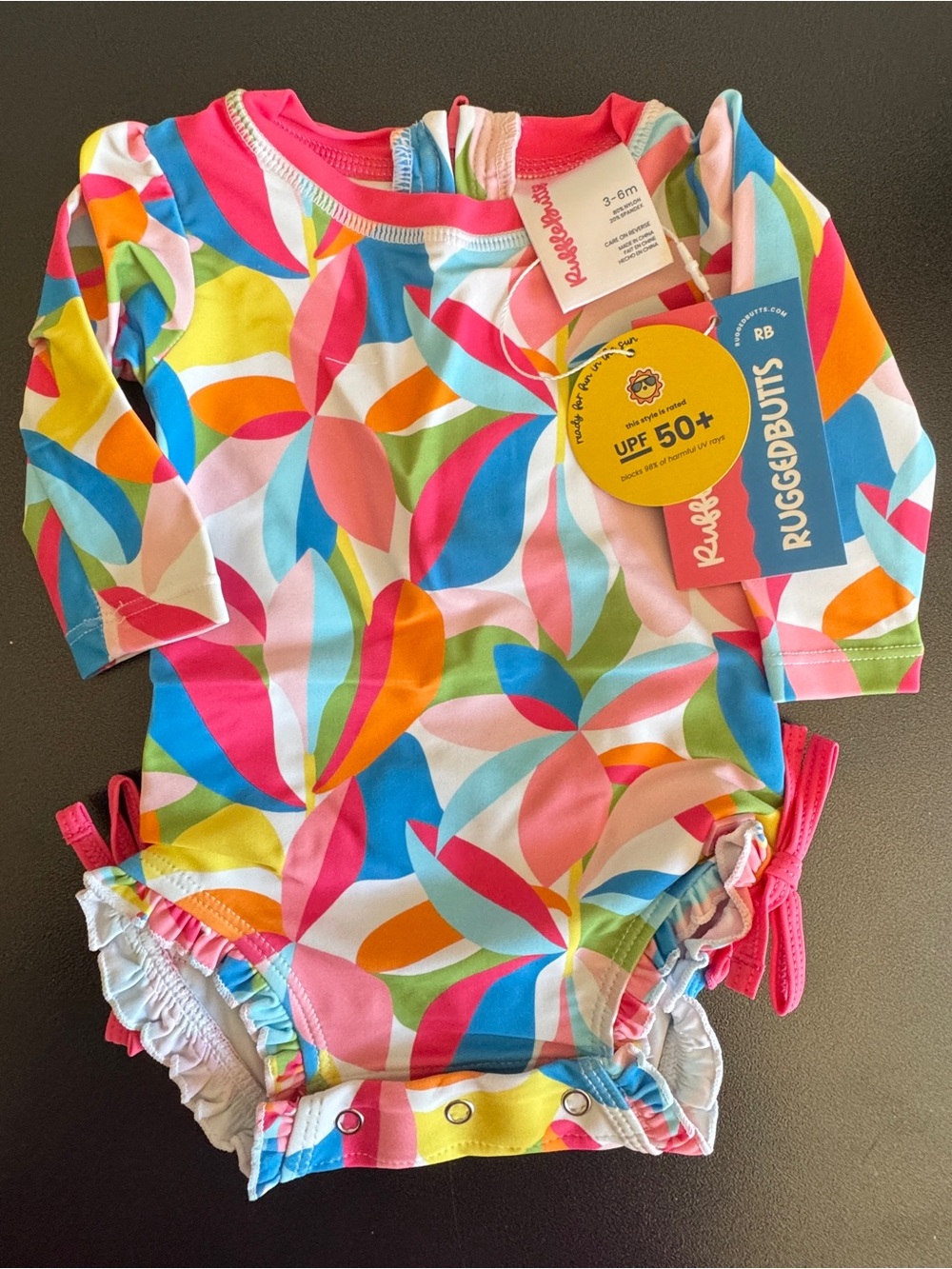 NWT Rufflebutts Long-sleeved Rash Guard One-Piece 3-6 month